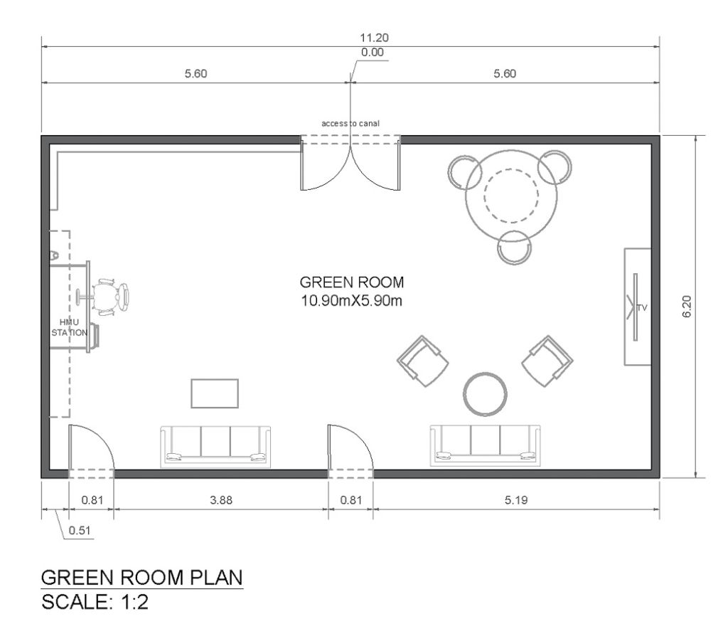 Floor plan of studio 1's Green Room